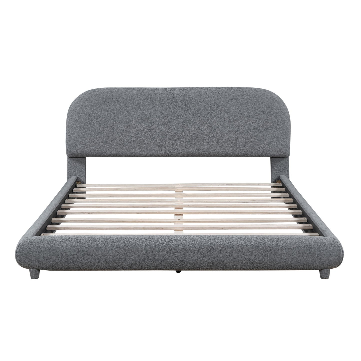 Upholstered Platform Bed With Thick Solid Frame And Stylish Curve-Shaped Design