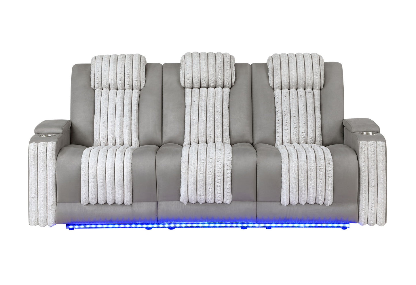 U8000 - Power Reclining Sofa With Power Headrest, Dropdown Table With Wood Trim & Reading Light & LED Light - Gray