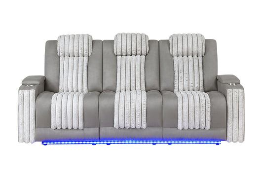 U8000 - Power Reclining Sofa With Power Headrest, Dropdown Table With Wood Trim & Reading Light & LED Light - Gray
