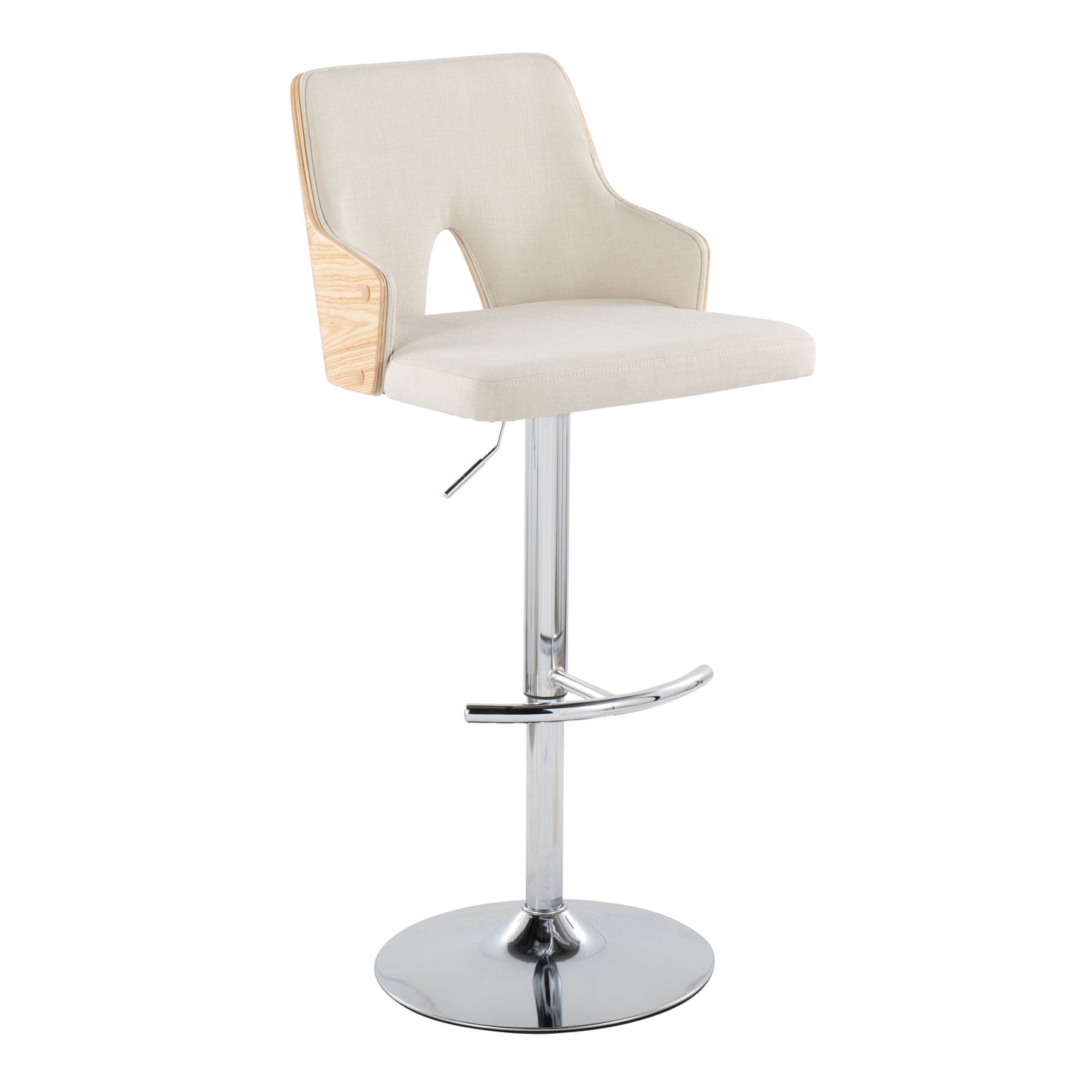 Stella - Contemporary Adjustable Barstool Stool With Swivel & Rounded T Footrest (Set of 2)