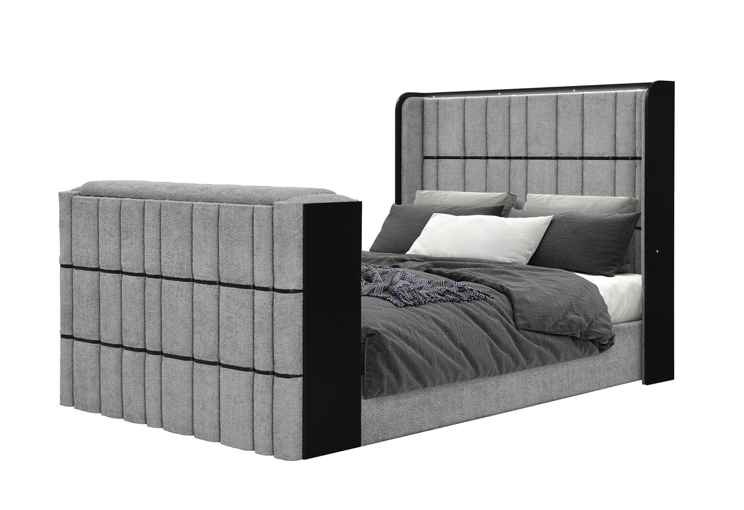 Isabella - Queen Bed Footboard With 50" TV Lift, EU And Bluetooth Speaker - Gray