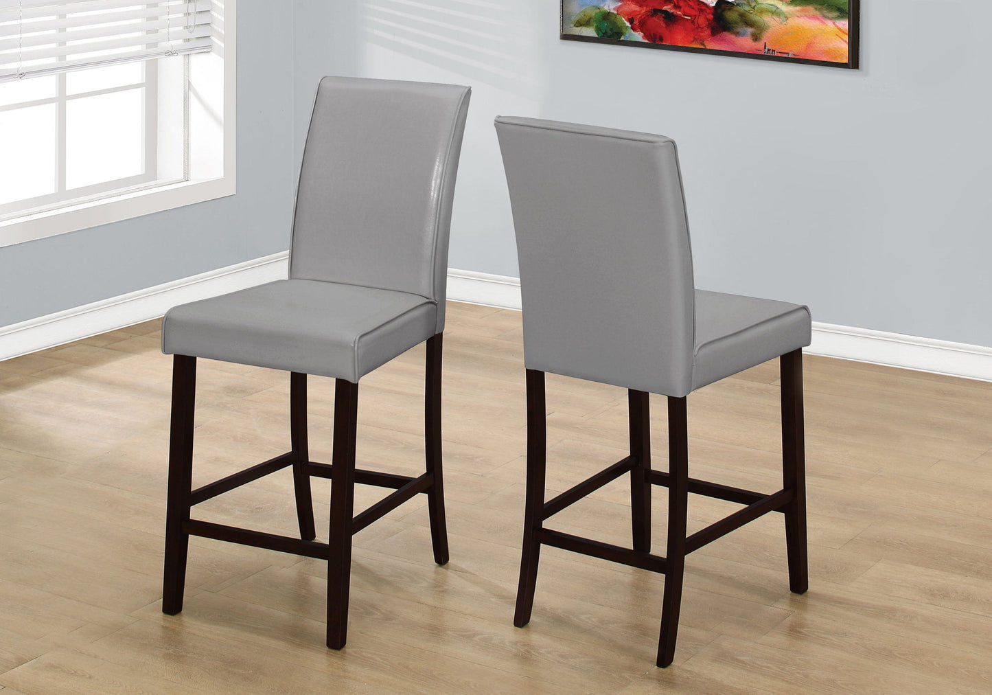 Dining Chair, Counter Height, Upholstered, Transitional (Set of 2) - Gray