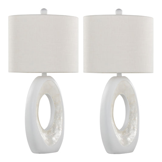 Pearl - Contemporary Table Lamp (Set of 2) - Matte White / Natural Shell