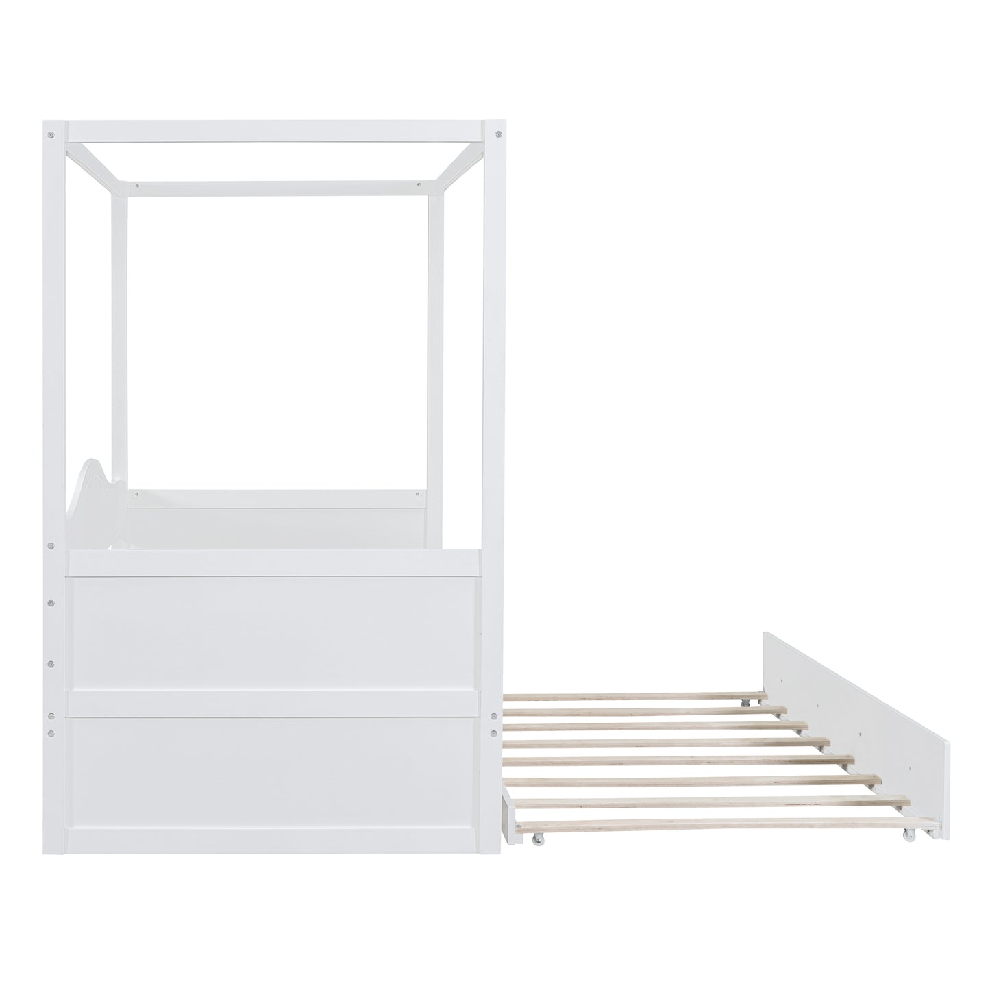 Twin Size Canopy Day Bed with twin size Trundle, White