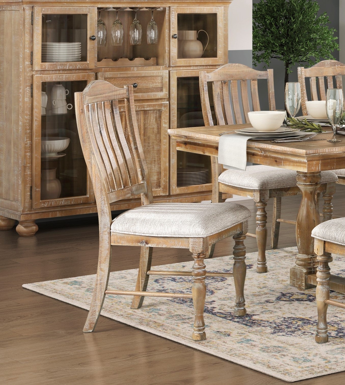 Traditional Dining Set 9pc Extendable Table and 8 Side Chairs Wheat Finish Wooden Dining Kitchen Furniture