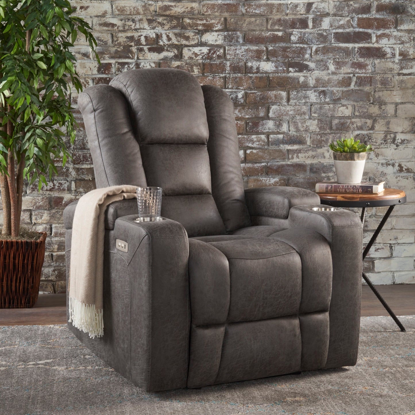 Wide Power Standard Recliner Chair With Arm Storage With USB