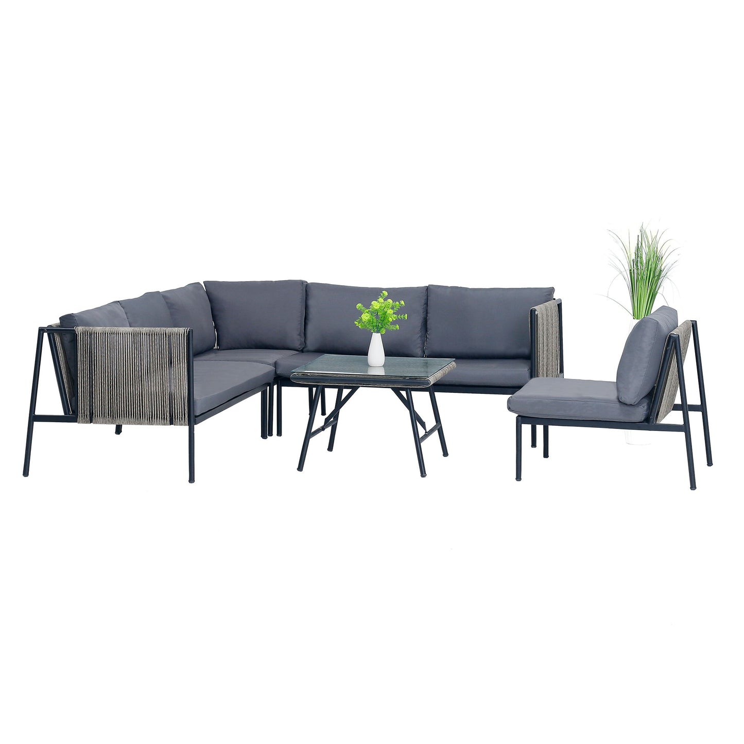 Luxury Rattan Wicker Outdoor Furniture Set Garden Sofa Set Garden Rattan Sofa Patio Outdoor Rattan Furniture - Black / Natural