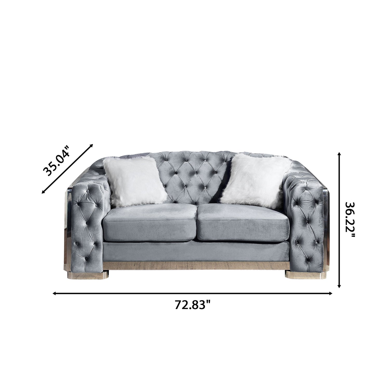 2 Seater Loveseat Sofa With Button Tufted Diamond Grid & 2 Pillows For Living Room