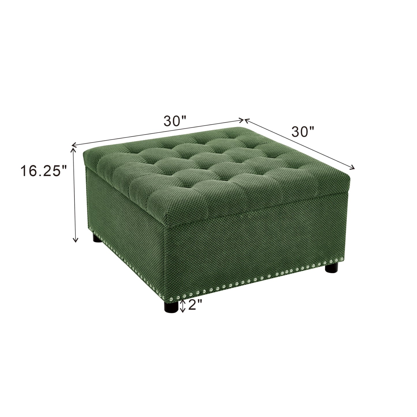 Square Tufted Storage Ottoman With Nailhead Trim