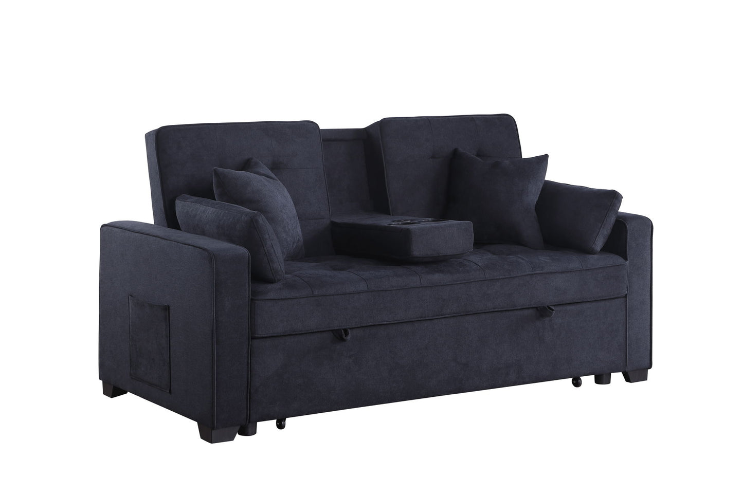 Cody II - 69.5"W Woven Fabric Convertible Sleeper Loveseat with Cup Holder