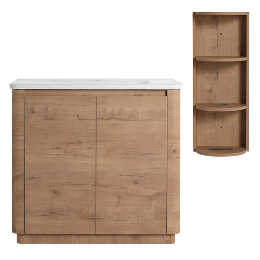 Freestanding Bathroom Vanity With Sink, 2 Soft Close Doors & Storage Rack
