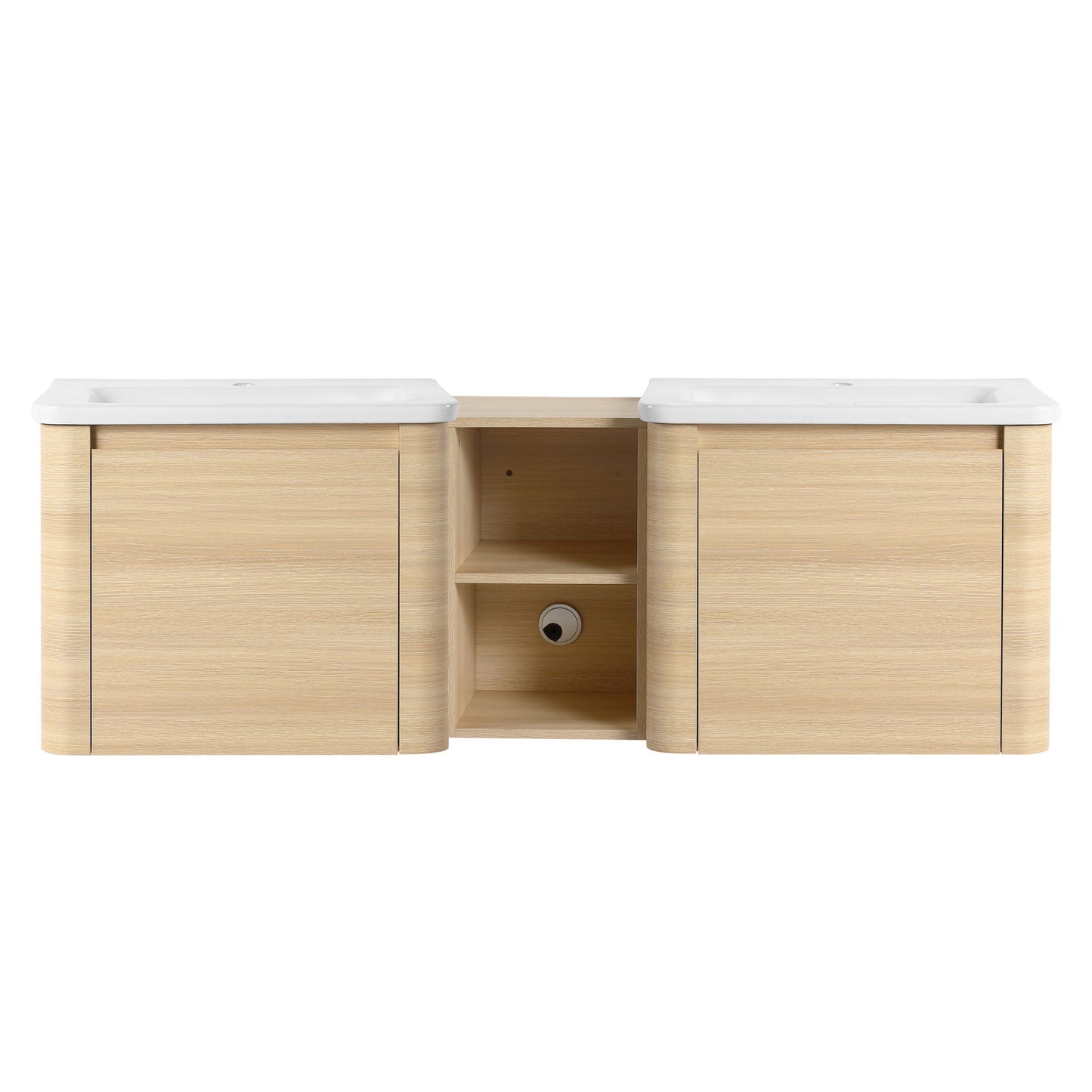 Wall Mounted Bathroom Vanity With Sink And Storage Shelves, Soft Close Doors