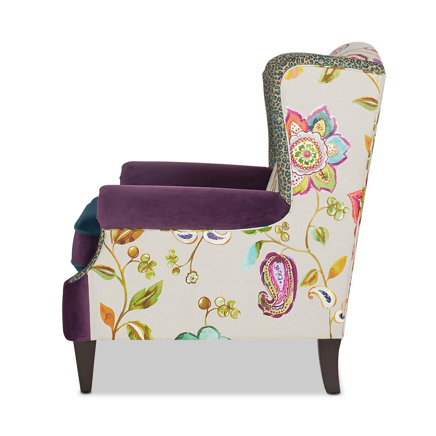 Anya - Boho Chic Wingback Accent Arm Chair - Floral / Leopard / Blue Teal / Purple