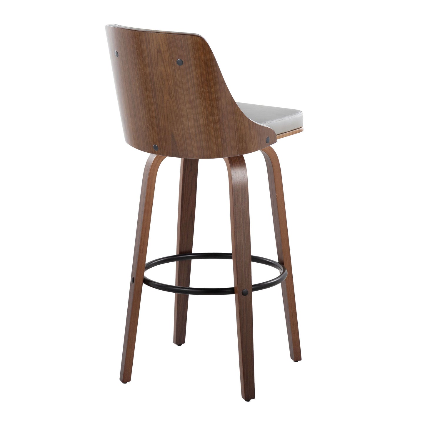 Gianna - Mid-Century Modern Fixed Height Barstool & Swivel With Round Footrest (Set of 2) - Walnut / Light Gray