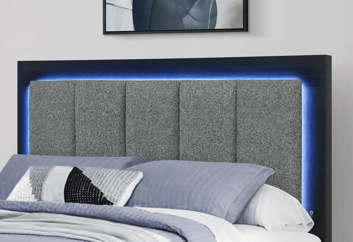 Emma - Full Bed Headboard With LED And USB - Gray / Black