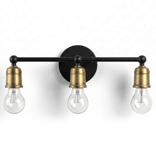 3 Light Wall Sconce, Vanity Light, No Bulbs Included - Black / Gold