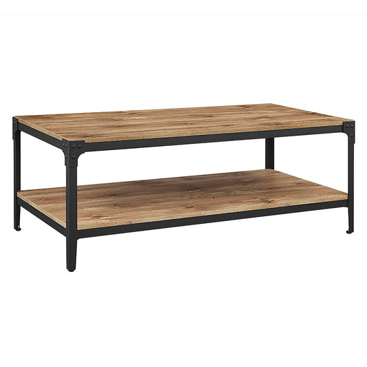 Modern Industrial Coffee Table With Lower Shelf - Barnwood