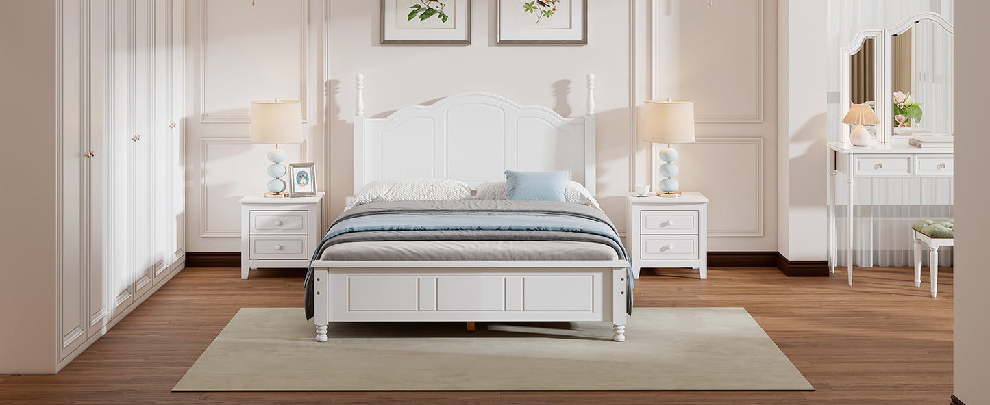 3-Pieces Bedroom Sets,Full Size Wood Platform Bed and Two Nightstands-White