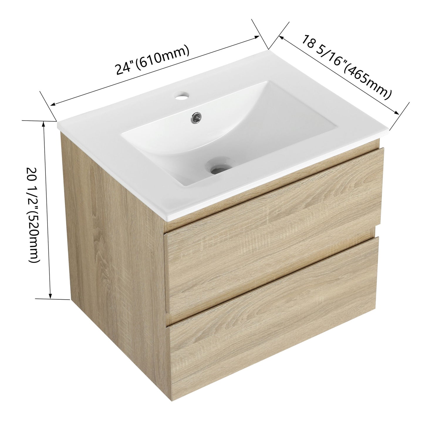 Wall Mounted Bathroom Vanity & Sink, 2 Soft Close Drawers