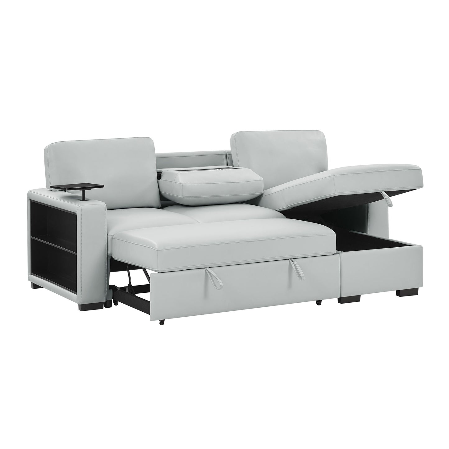 U0212 - Reversible Sofa Bed Loveseat With Pop-Up Sleeper With Drop Down Table - Silver