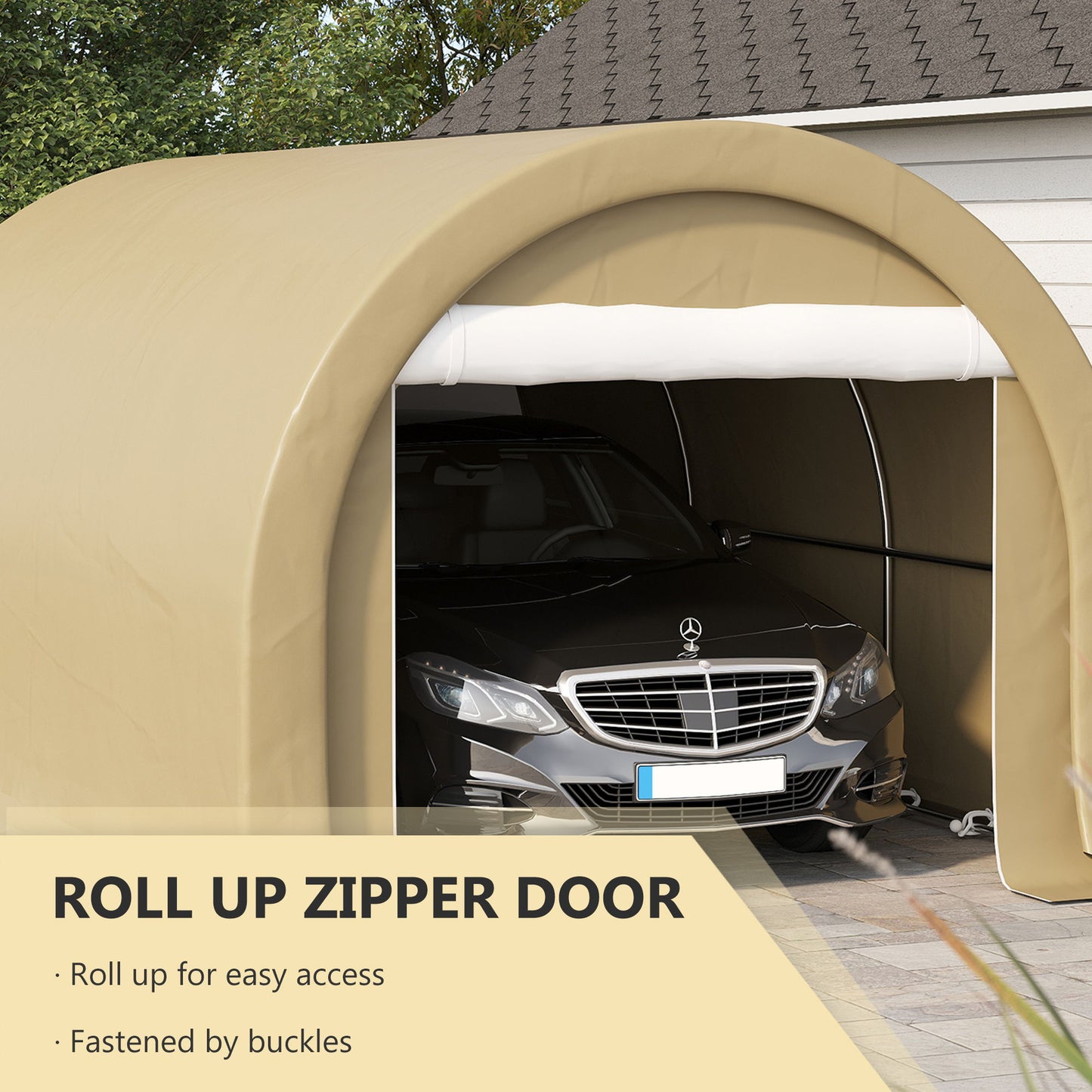 Outsunny - 10' x 16' Carport, Heavy Duty Portable Garage Storage Tent With Large Zippered Door, Anti-Uv Pe Canopy Cover For Car, Truck, Boat, Motorcycle, Bike, Garden Tools, Outdoor Work