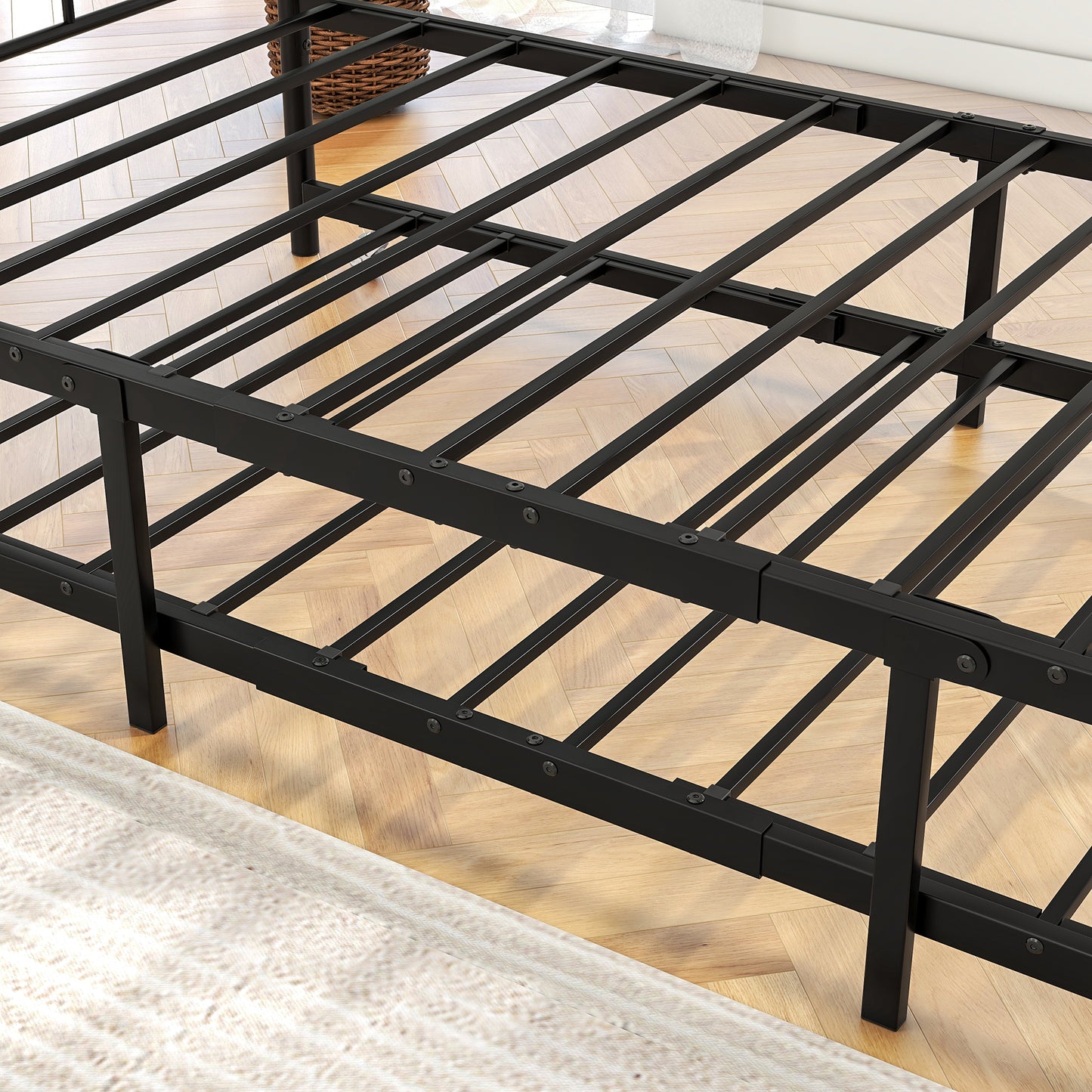 Twin Size Daybed Metal Frame with Trundle Set, Twin Day Bed Sofa, Daybed and Roll Sofa Bed for Guest Room, Bedroom, Living Room, Victorian Style, Black