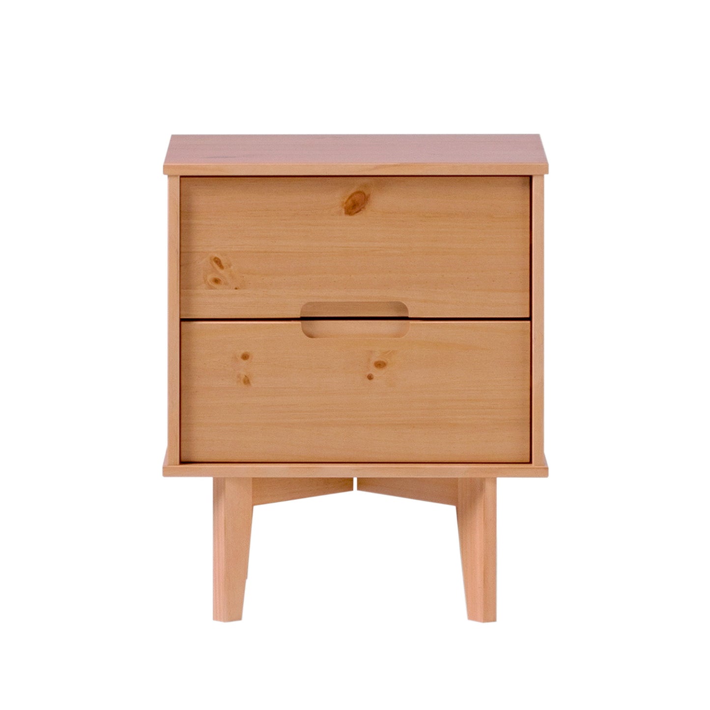 Mid-Century Modern Solid Wood 2 Drawer Nightstand - Natural Pine