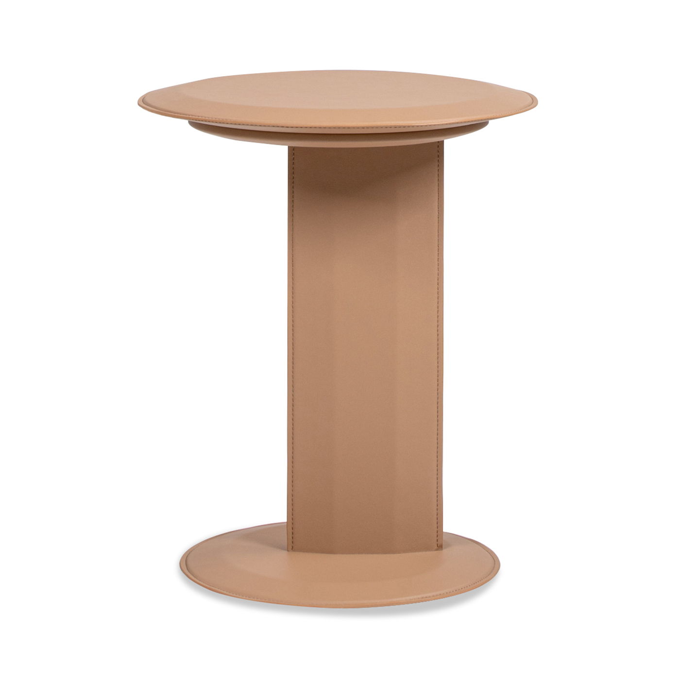 Mode - Leatherette Round C-Shaped Sofa Side Table - Saddle Brown