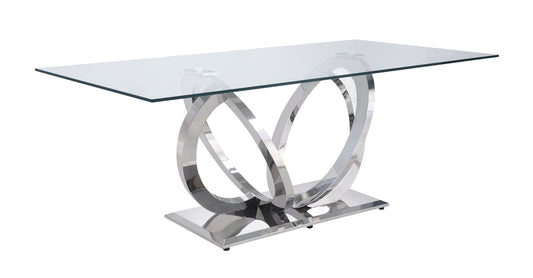 Finley - Clear Glass Top Mirrored Dining Table - Silver