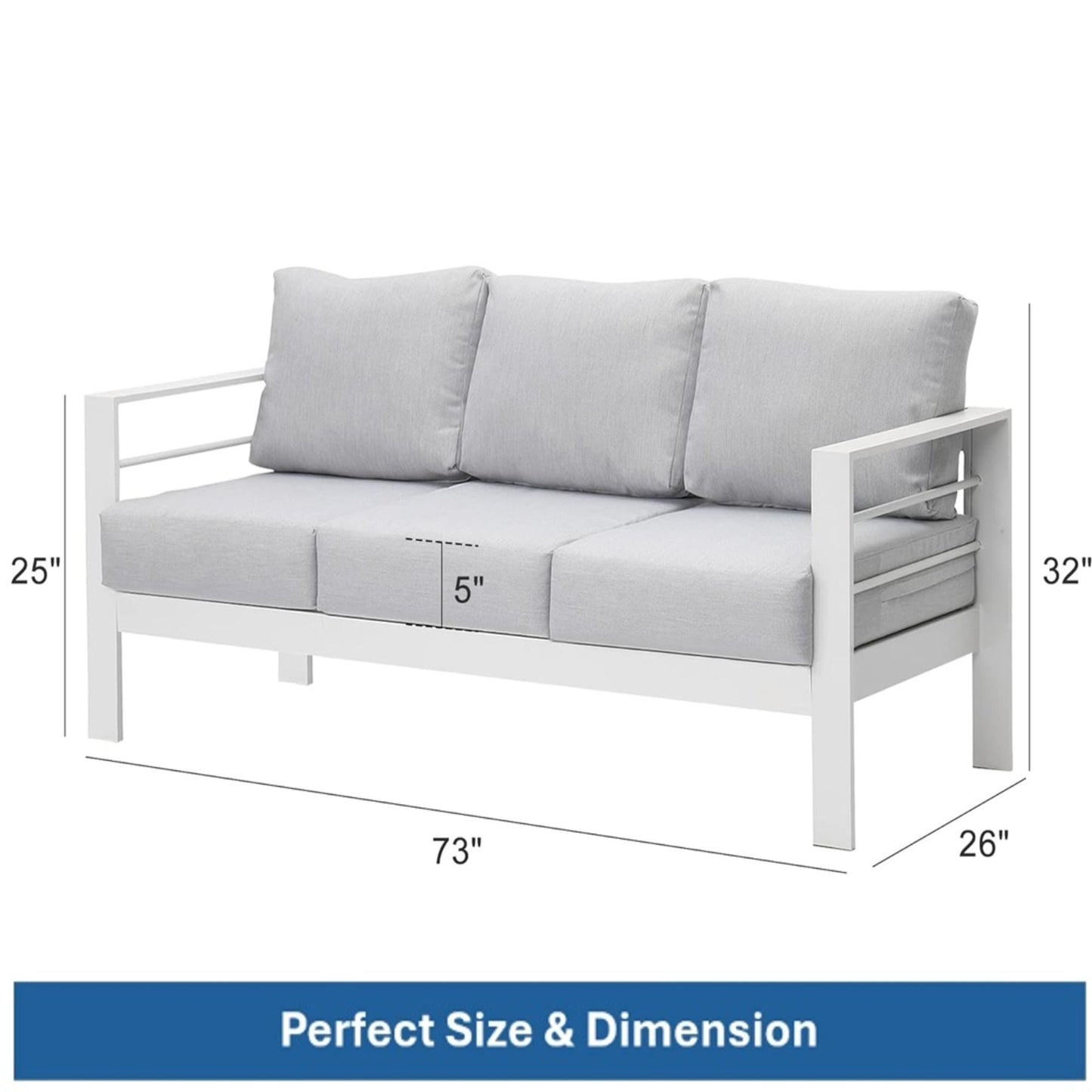 All-Weather Patio Sofa & Cushions, 3 Seat Outdoor Couch