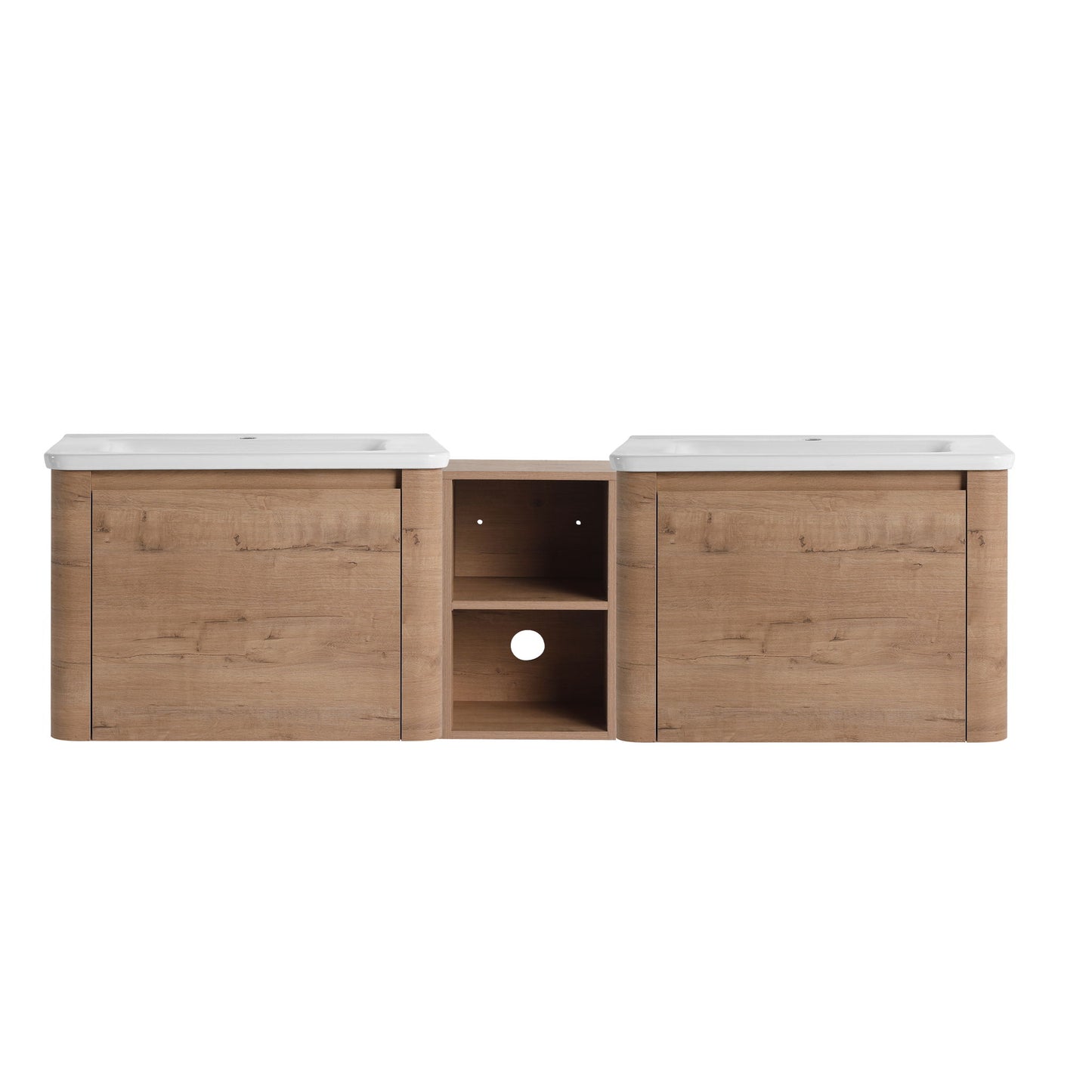 Wall Mounted Bathroom Vanity With Sink And Storage Shelves, Soft Close Doors