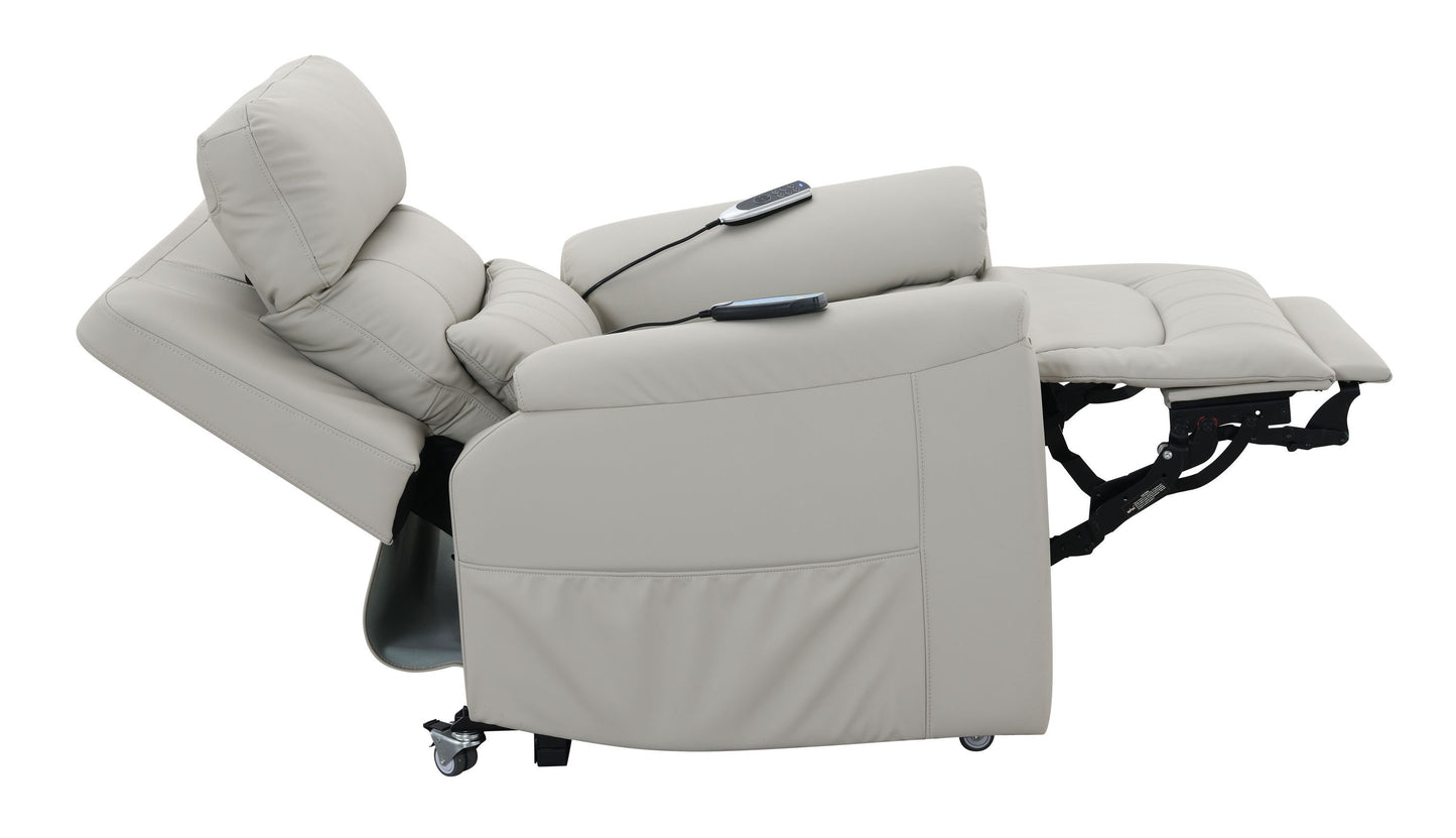 Marsha Light Gray Silicone Synthetic Leather Power Motion Recliner with Lift, Heating & Massage Chair