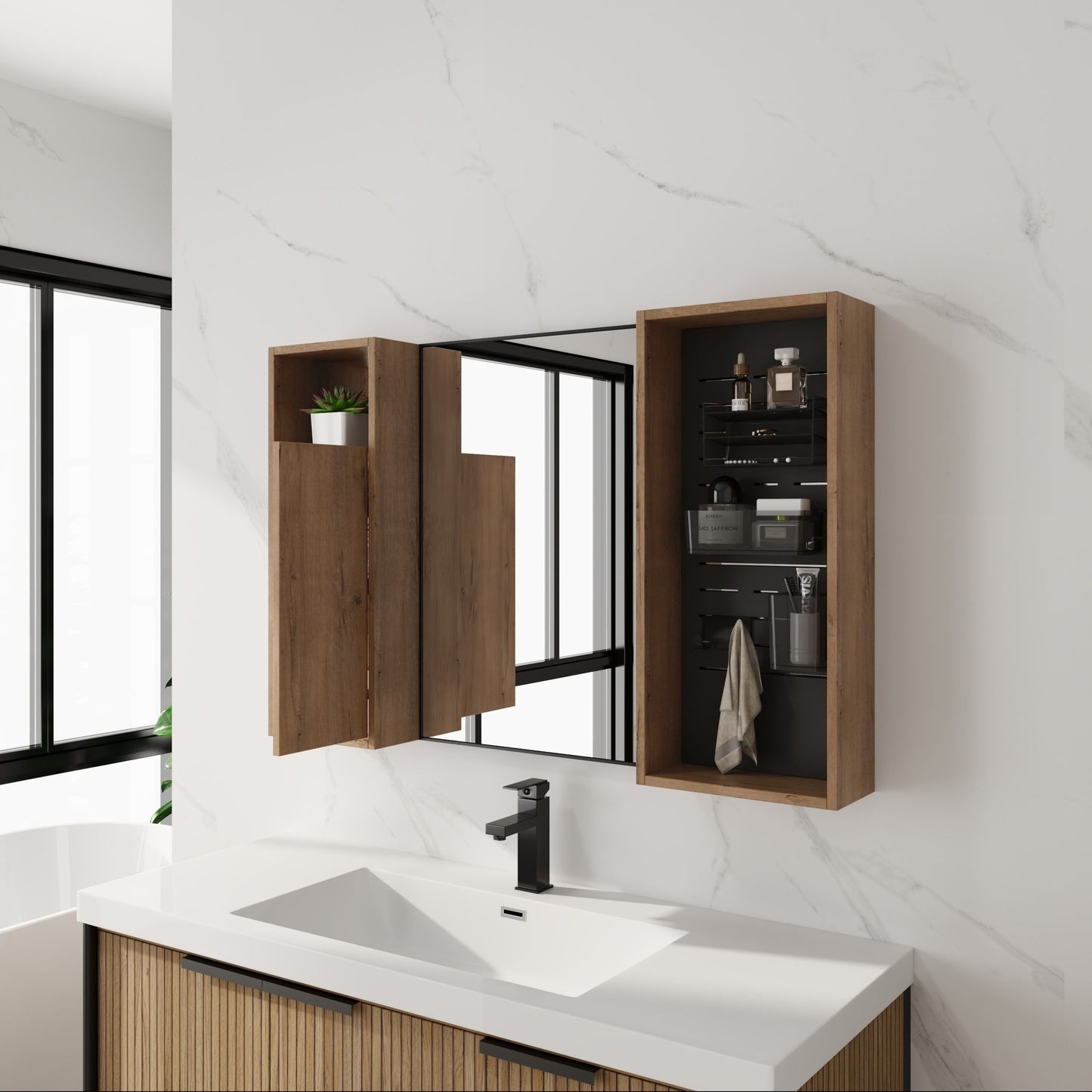 41.6" Wall Mounted Bathroom Cabinet With Soft Close Door, Storage Cabinet Featuring - Imitative Oak