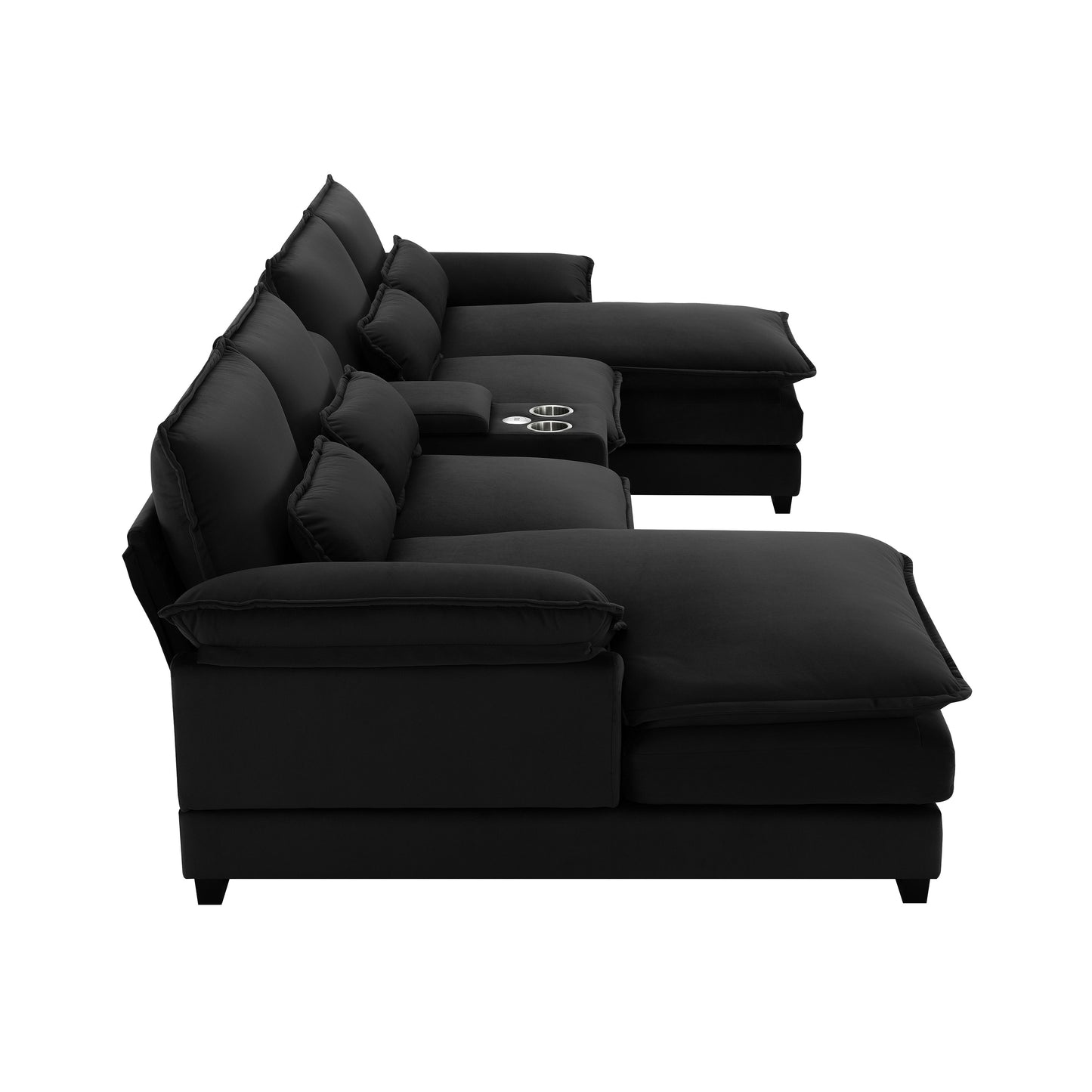 U-Shaped Sectional Sofa With Waist Pillows, Upholstered Sofa Furniture, Sofa With Chaise Lounge - Black