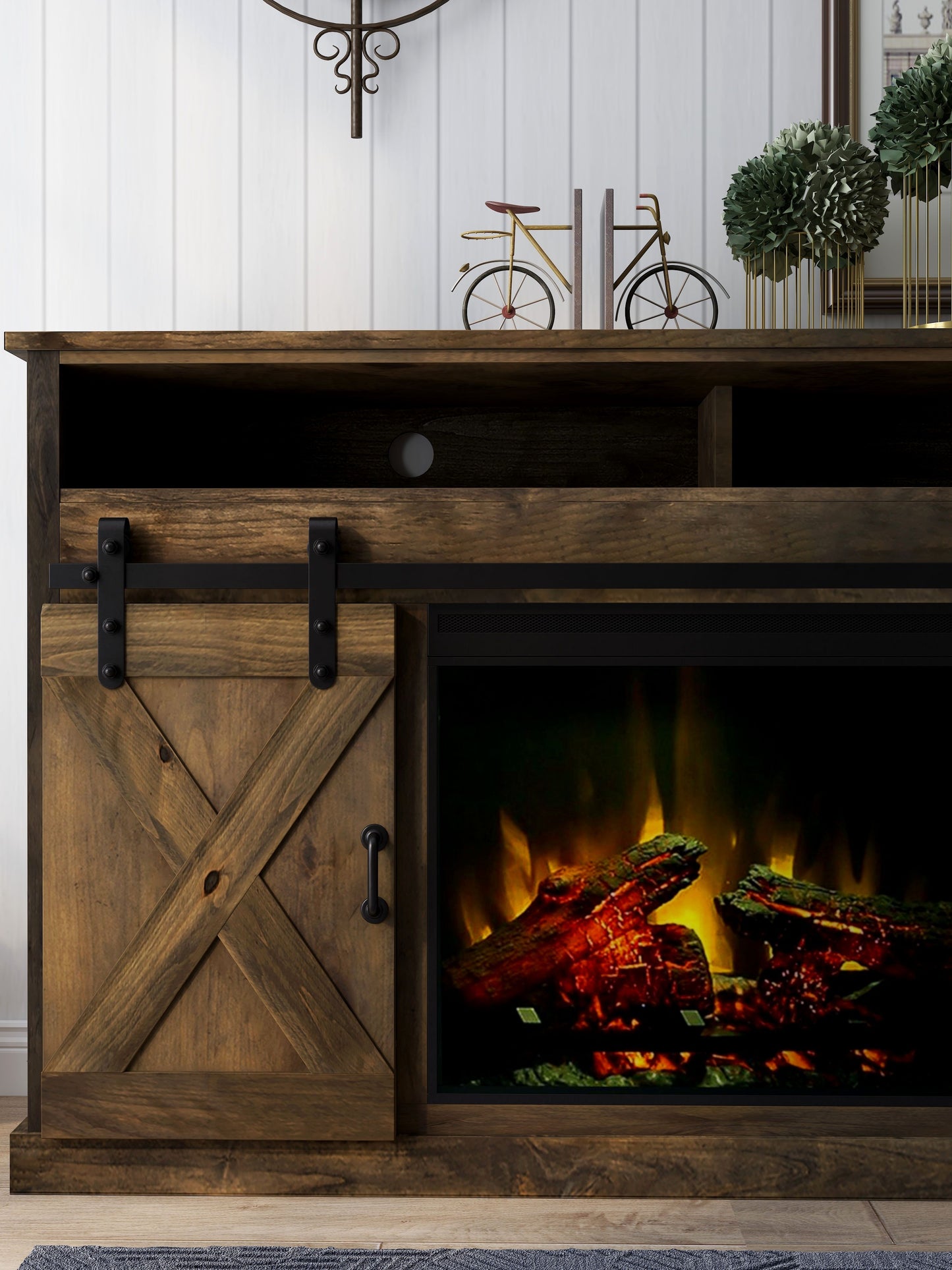 Farmhouse - Electric Fireplace TV Stand For TV