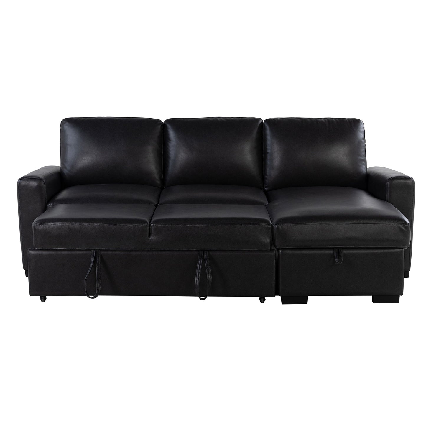 Montero - Sofa With Pull Out Bed, Drop Down Table, USB And Cup Holders, Storage Chaise - Charcoal Black