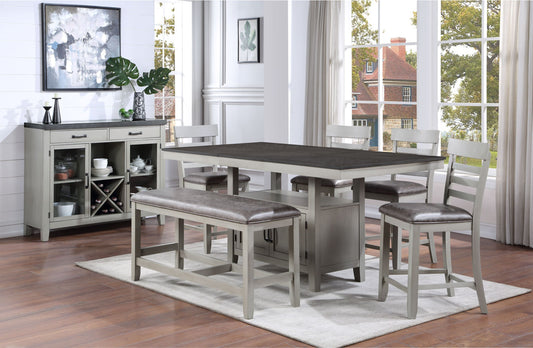 Hyland - 7 Piece Dining Set With Server - Pearl Silver