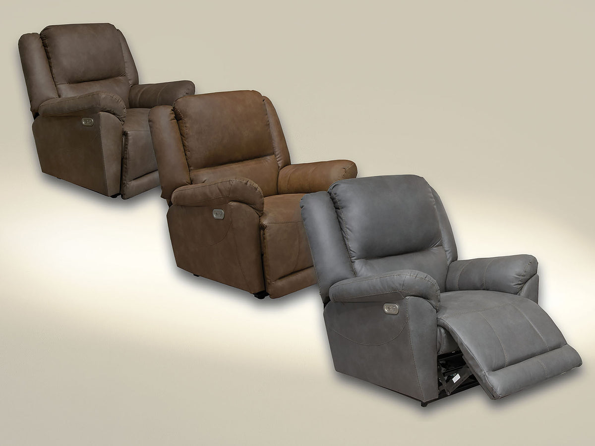 Catnapper Benson Auto Glide recliner shown in three upholstery colors; price is for one chair