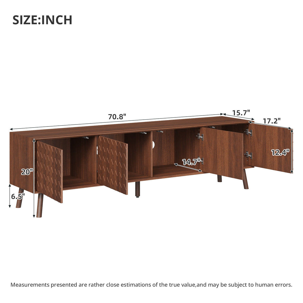 70" TV Stand For TVs Up To 80", Soft Closing Hinges And Cable Management - Walnut