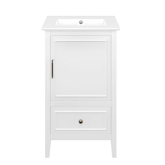 Bathroom Vanity With Sink, Adjustable Feet, 1 Drawer And Door Shelf Storage - White