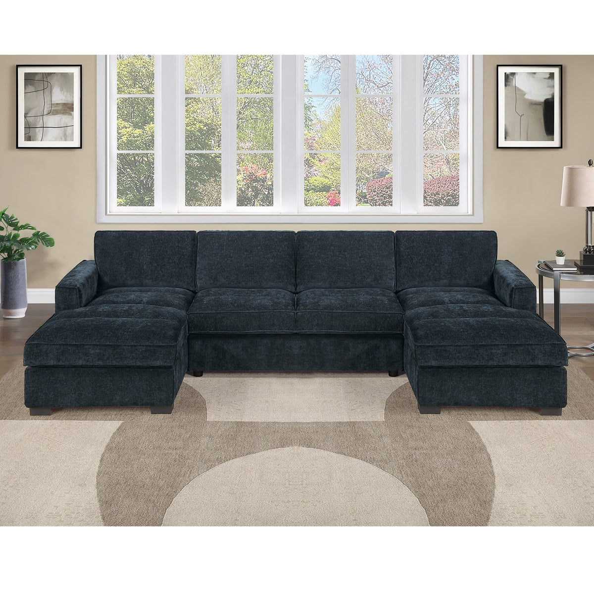 U - Sectional Sofa Upholstered LAF / RAF Chaise With Armless Loveseat And Chairs - Black