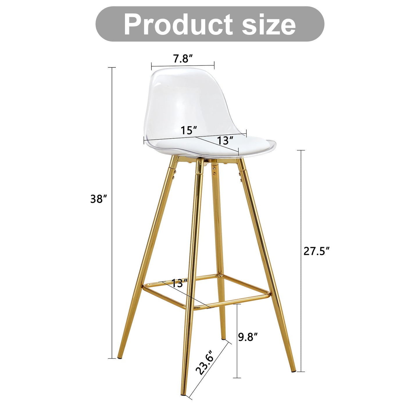 Stylish Upholstered Bar Chairs With Metal Legs For Dining Room Kitchen And Terrace - White / Gold