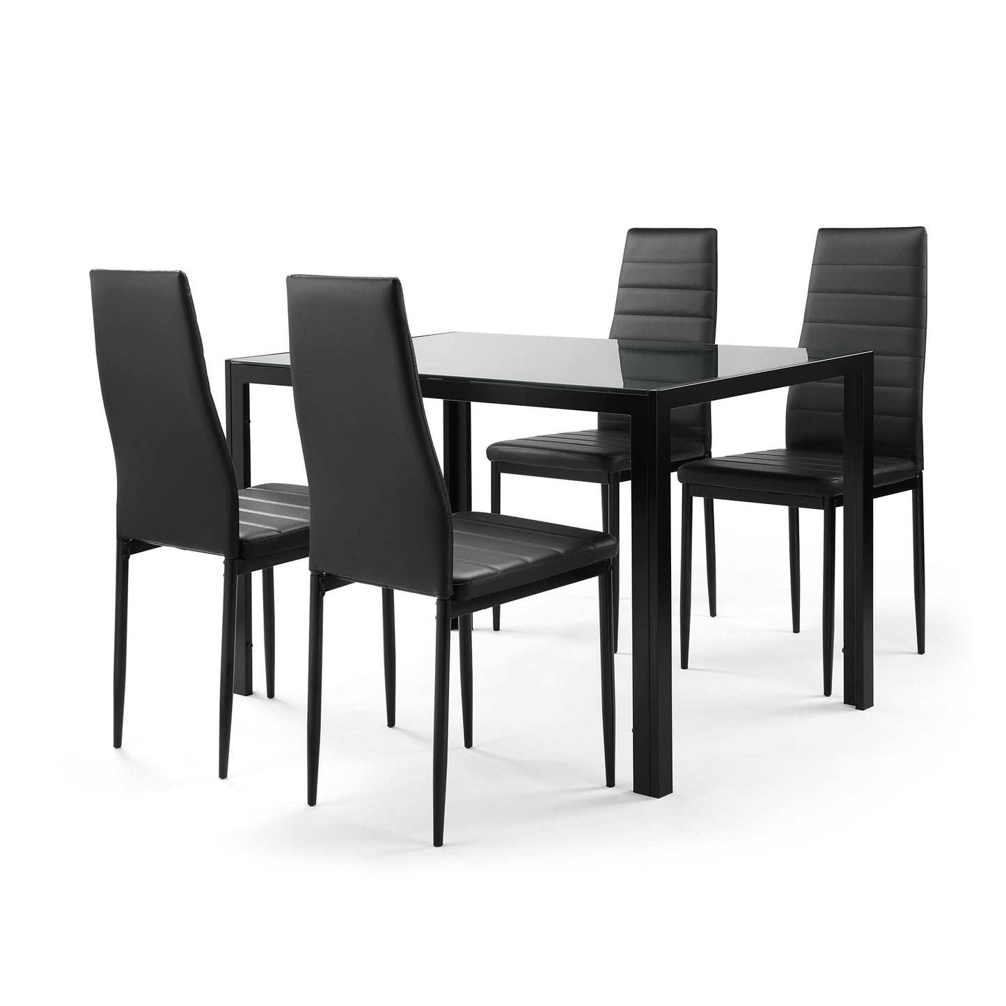 5 Pieces Dining Table Set For 4, Kitchen Room Tempered Glass Dining Table, 4 Faux Leather Chairs - Black