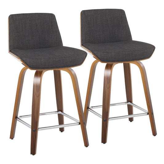 Corazza - Mid Century Modern Fixed Height Counter Stool With Swivel With Square Footrest (Set of 2)