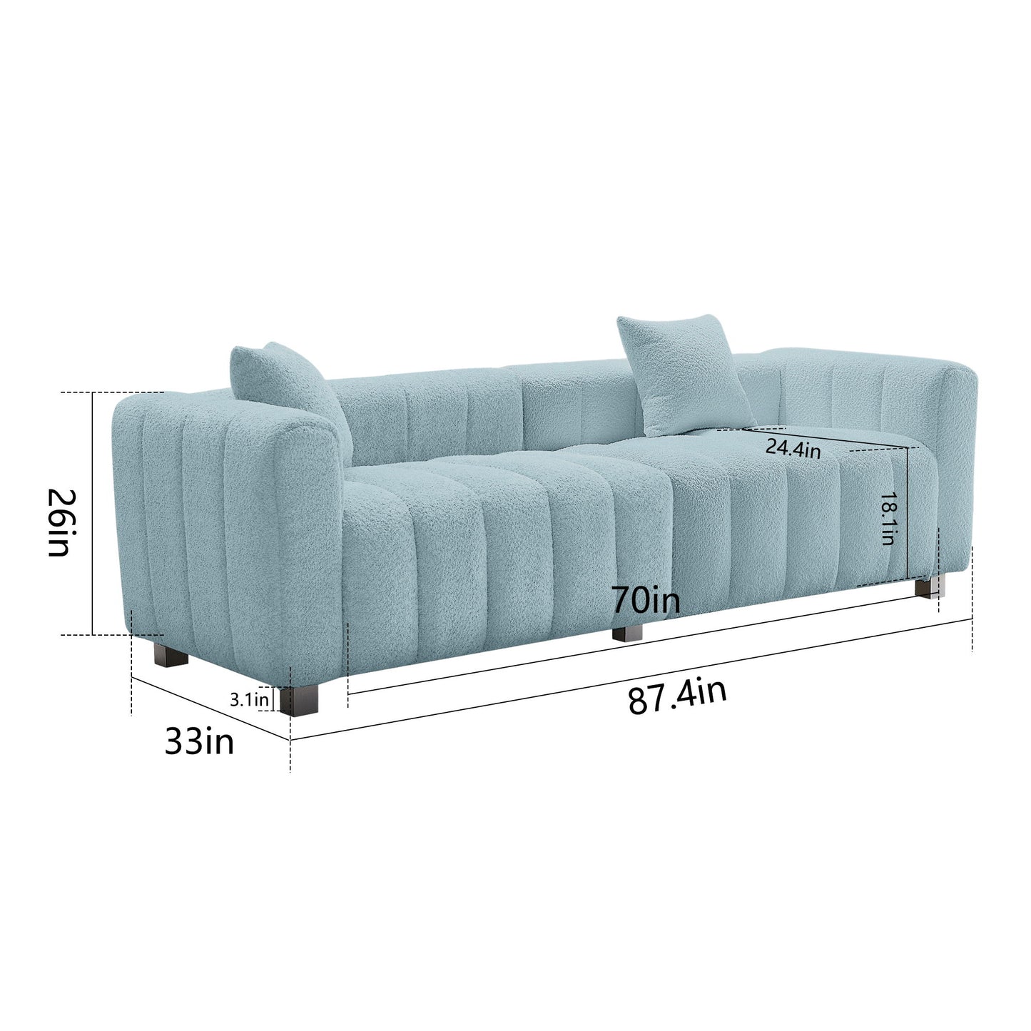 Modern 3 Seater Sofa With 2 Pillows