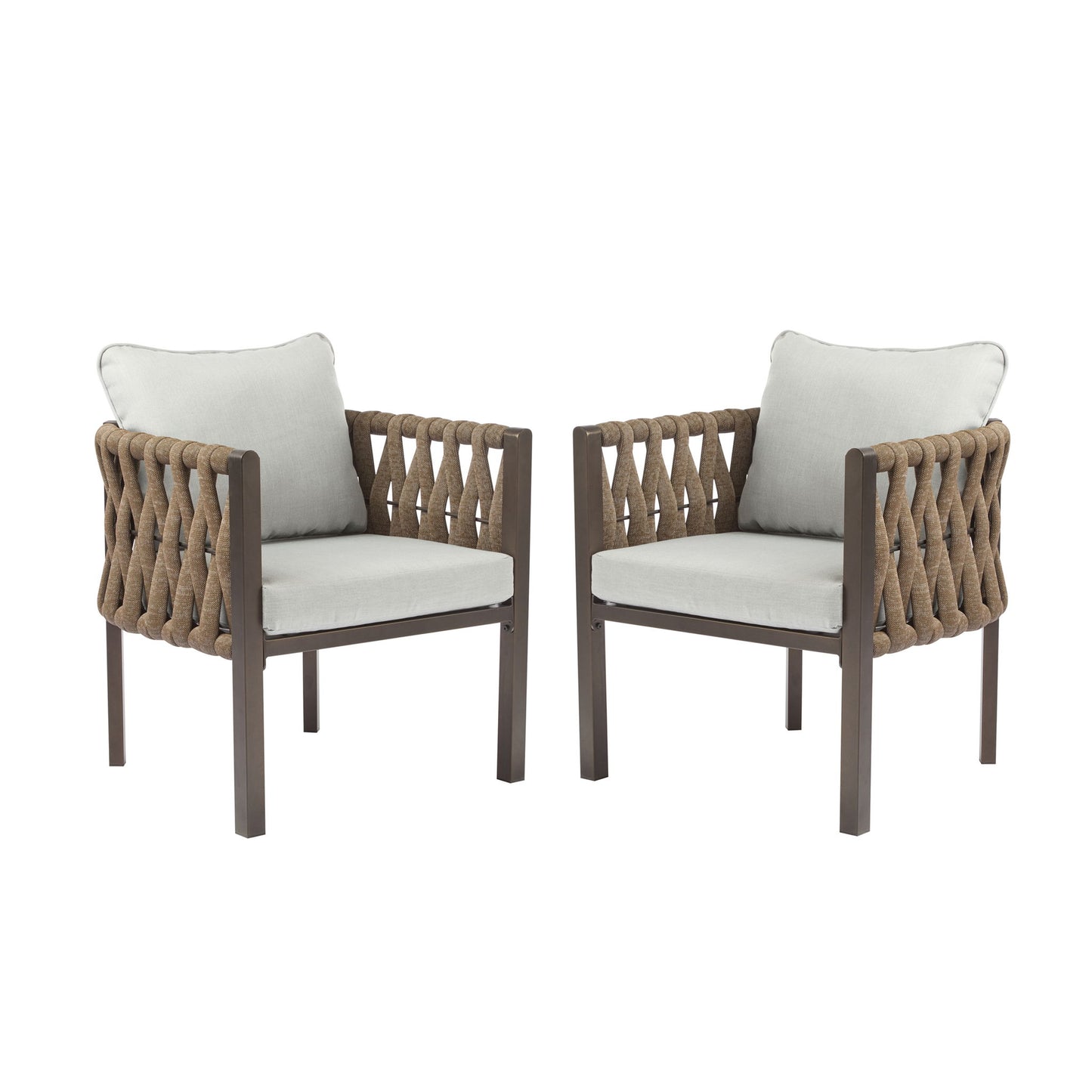 2 Pieces Outdoor Metal Patio Club Chair, Patio Furniture Arm Chair With Cushion, Modern Outdoor Furniture Deep Seating For Porch, Garden, Backyard, Balcony - Brown / Light Gray