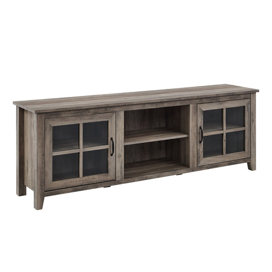 Modern Farmhouse 2 Door Glass Windowpane 70" TV Stand For 80" TVs