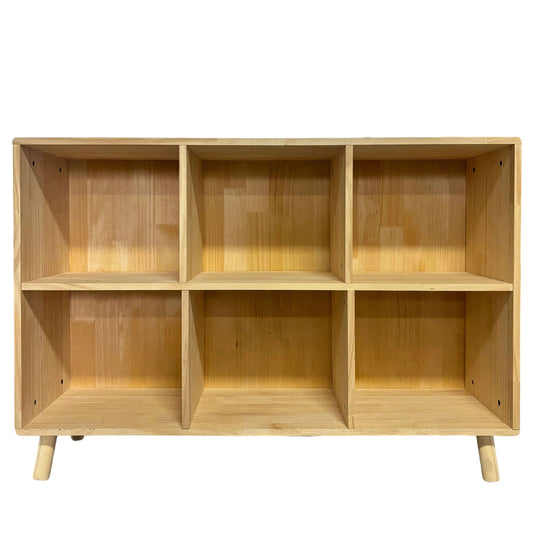 6 Cube Storage Shelf, Freestanding Open Bookcase With Legs Cubby Organizer For Living Room - Natural Wood