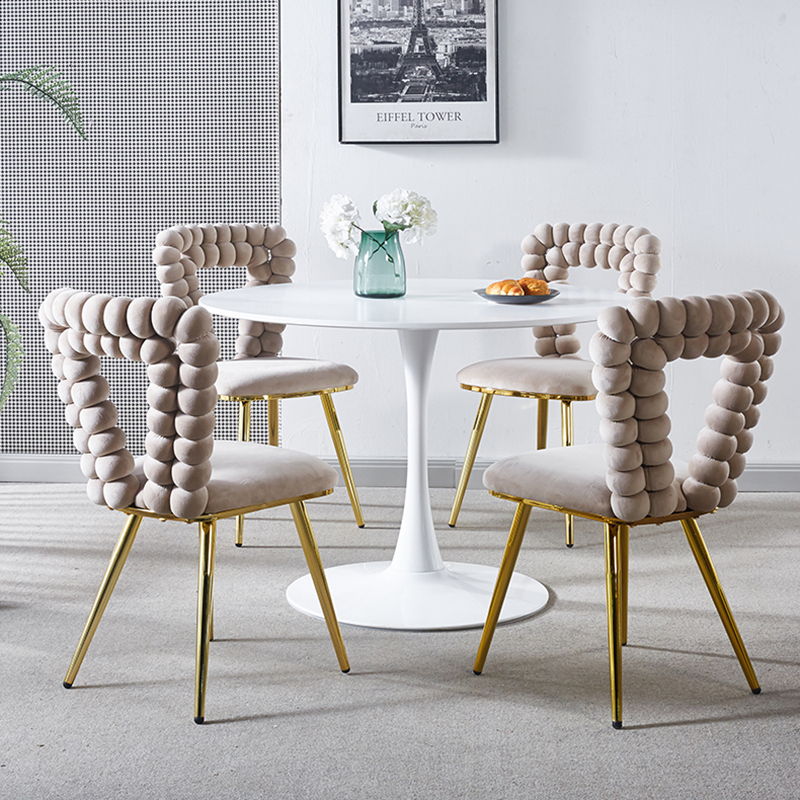 Modern Chair With Iron Tube Legs, Soft Cushions And Comfortable Backrest, Suitable For Dining Room, Living Room, Cafe, Hairball Back