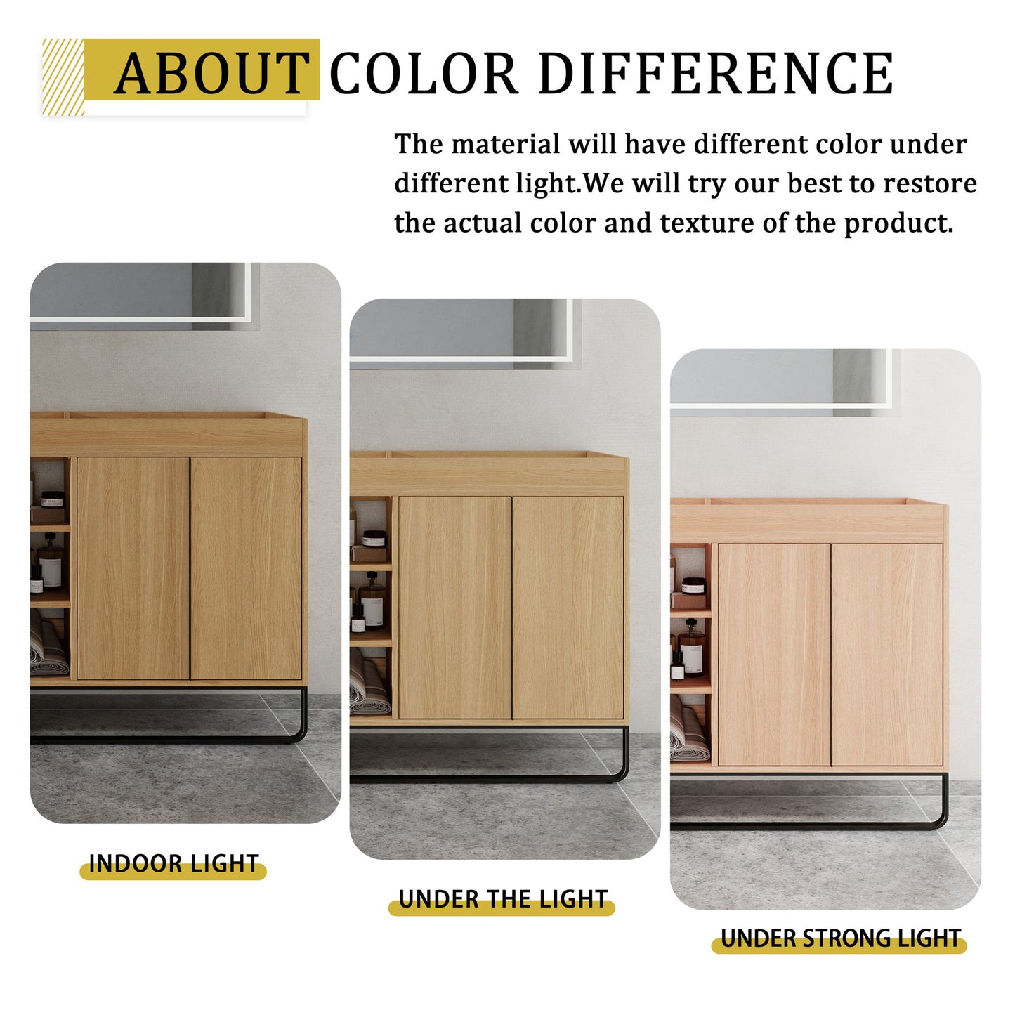 58" Freestanding Bathroom Cabinet With 4 Soft Close Doors & 3 Open Racks (Vanity Only, No Sink) - Oak